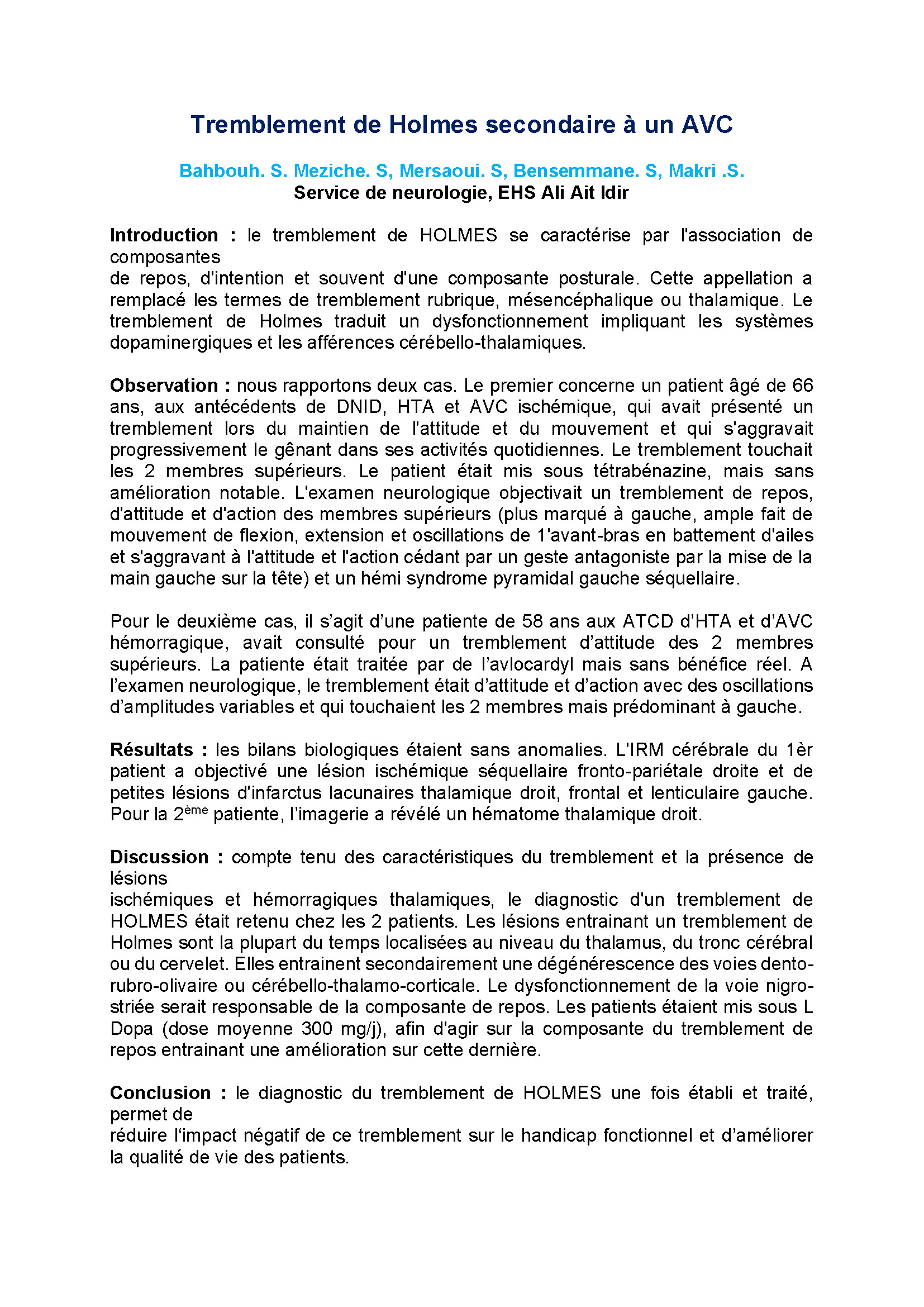 Tremblement de Holmes secondaire à un AVC