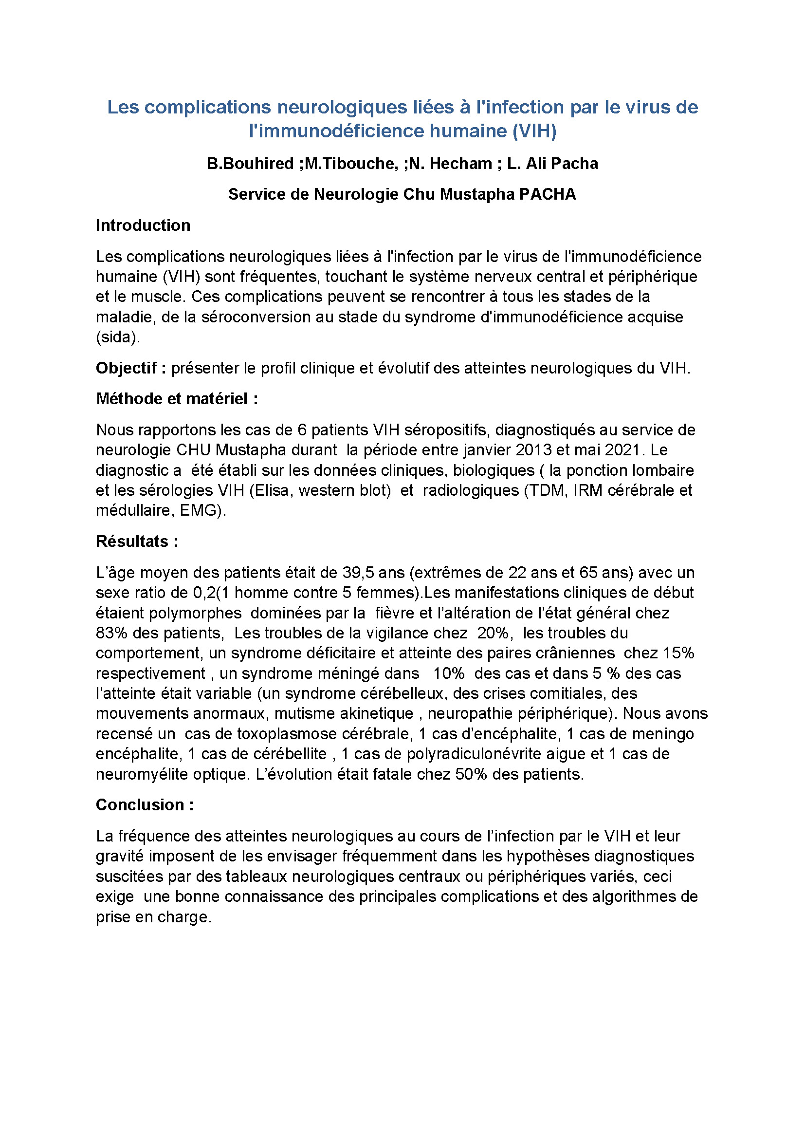Les complications neurologiques liées à l'infection par le virus de l'immunodéficience humaine (VIH)