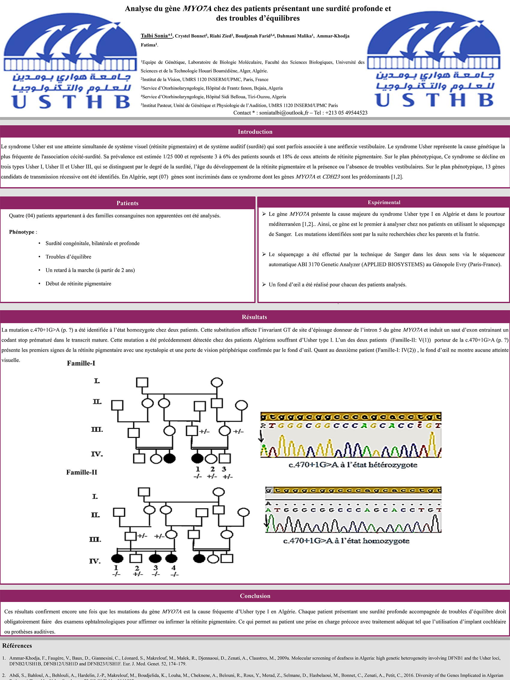 P60 : Analyse du gène MYO7A chez des patients présentant une surdité profonde et des troubles d’équilibres