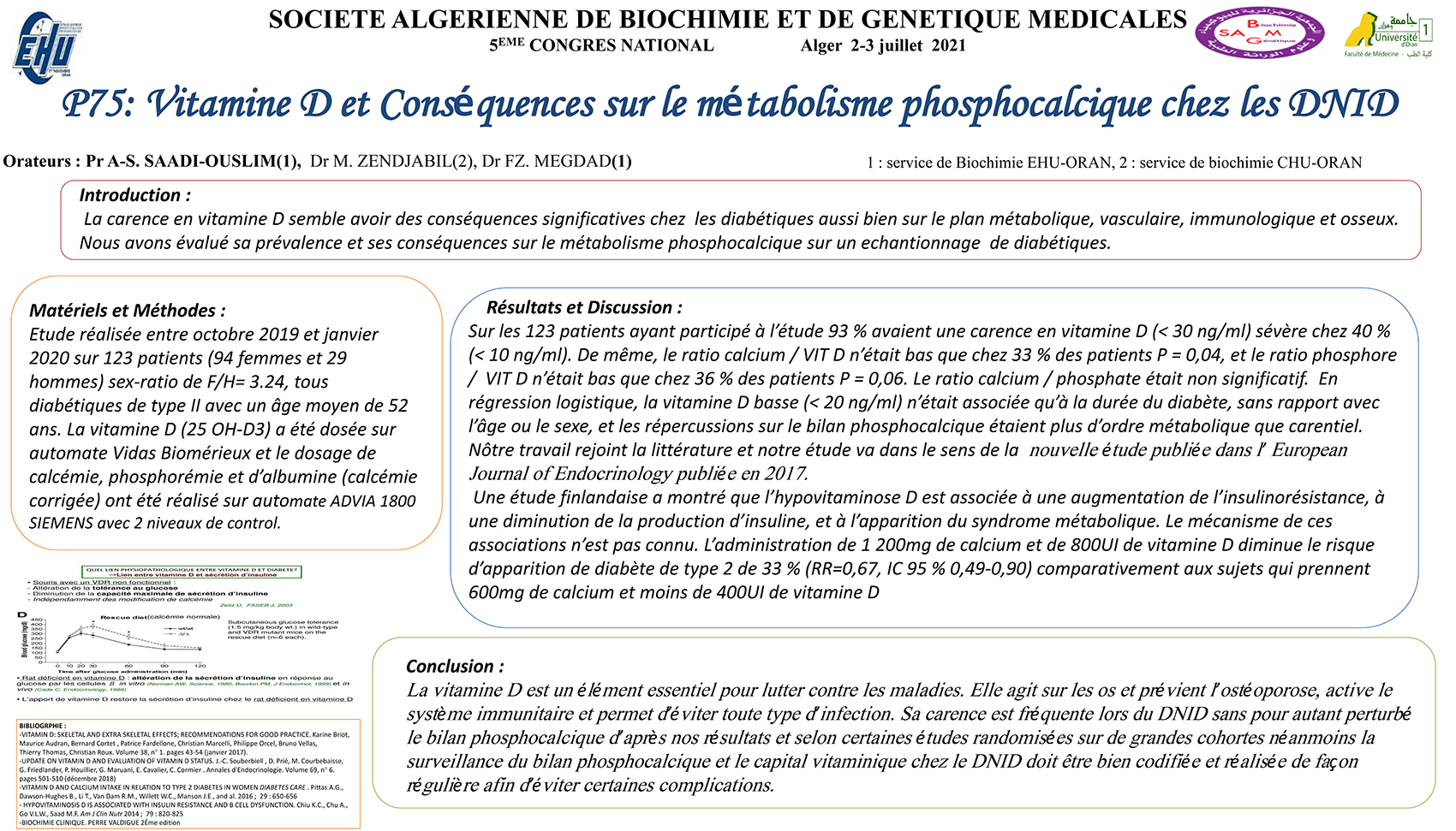 P75: Vitamine D et Conséquences sur le métabolisme phosphocalcique chez les DNID
