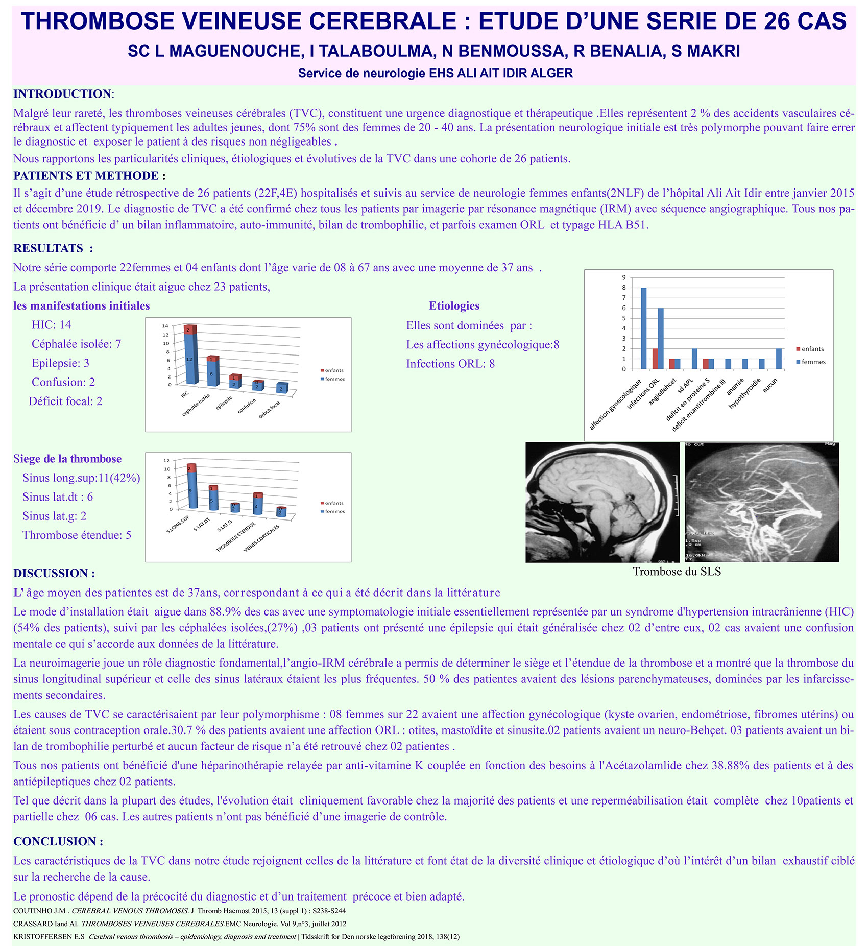 THROMBOSE VEINEUSE CEREBRALE : ETUDE D’UNE SERIE DE 26 CAS