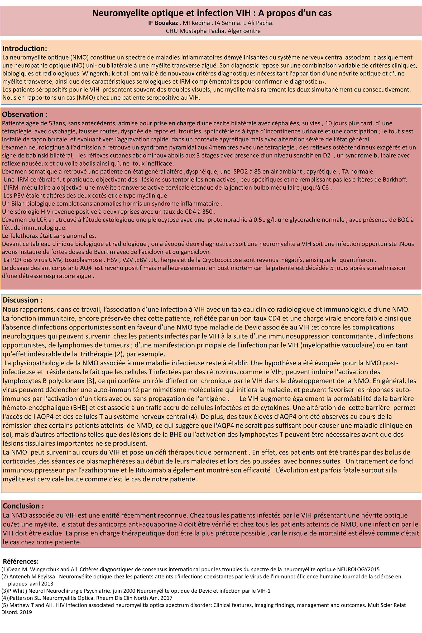 Neuromyelite optique et infection VIH : A propos d’un cas