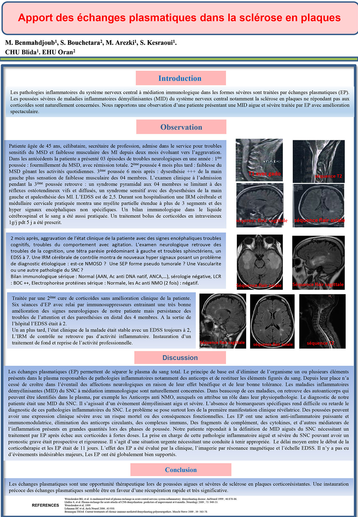 Apport des échanges plasmatiques dans la sclérose en plaques