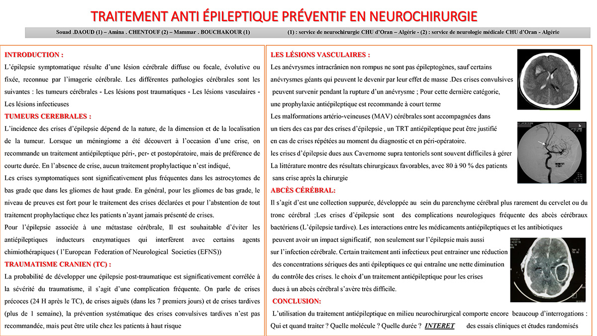 TRAITEMENT ANTI ÉPILEPTIQUE RÉVENTIF EN NEUROCHIRURGIE