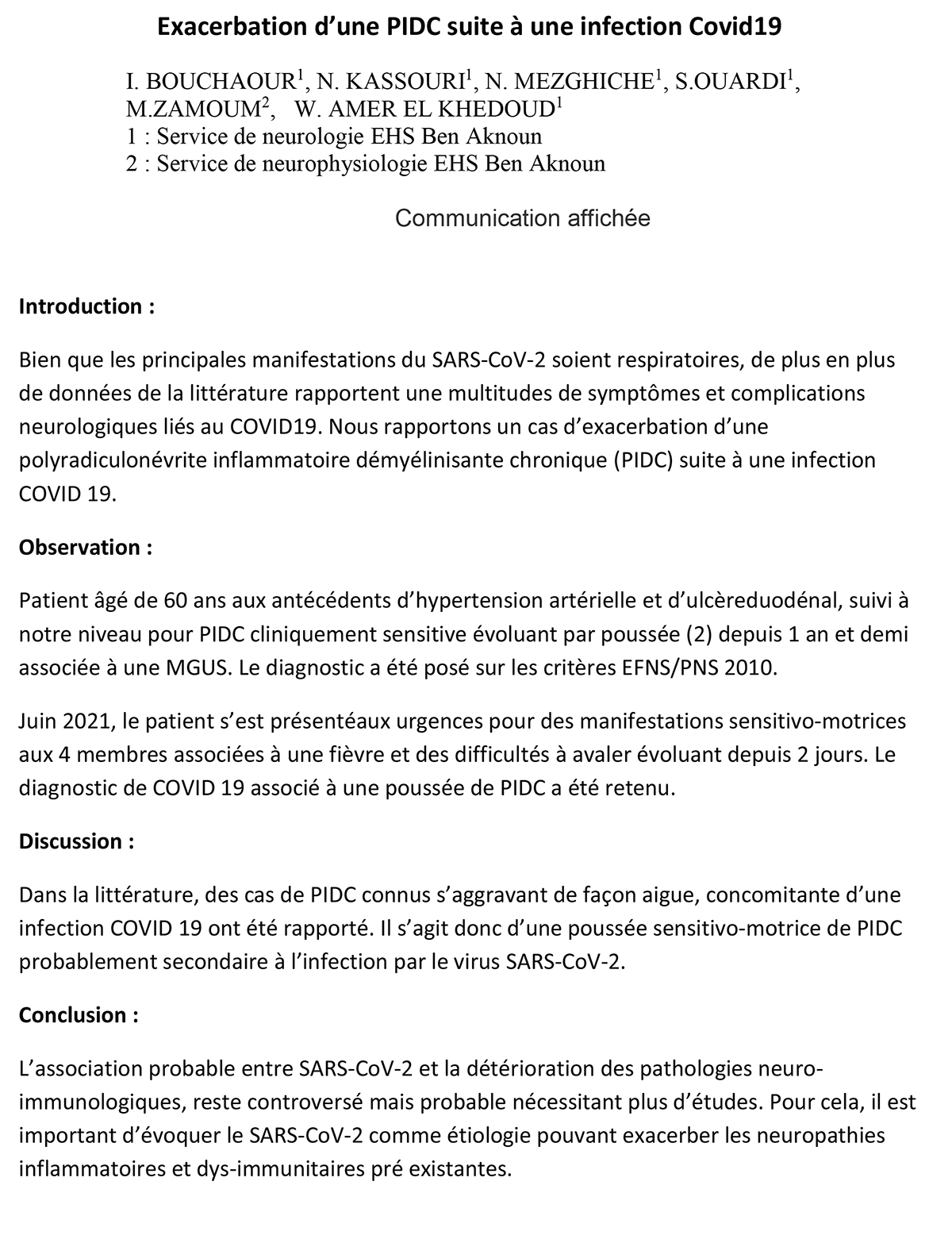 Exacerbation d’une PIDC suite à une infection Covid19