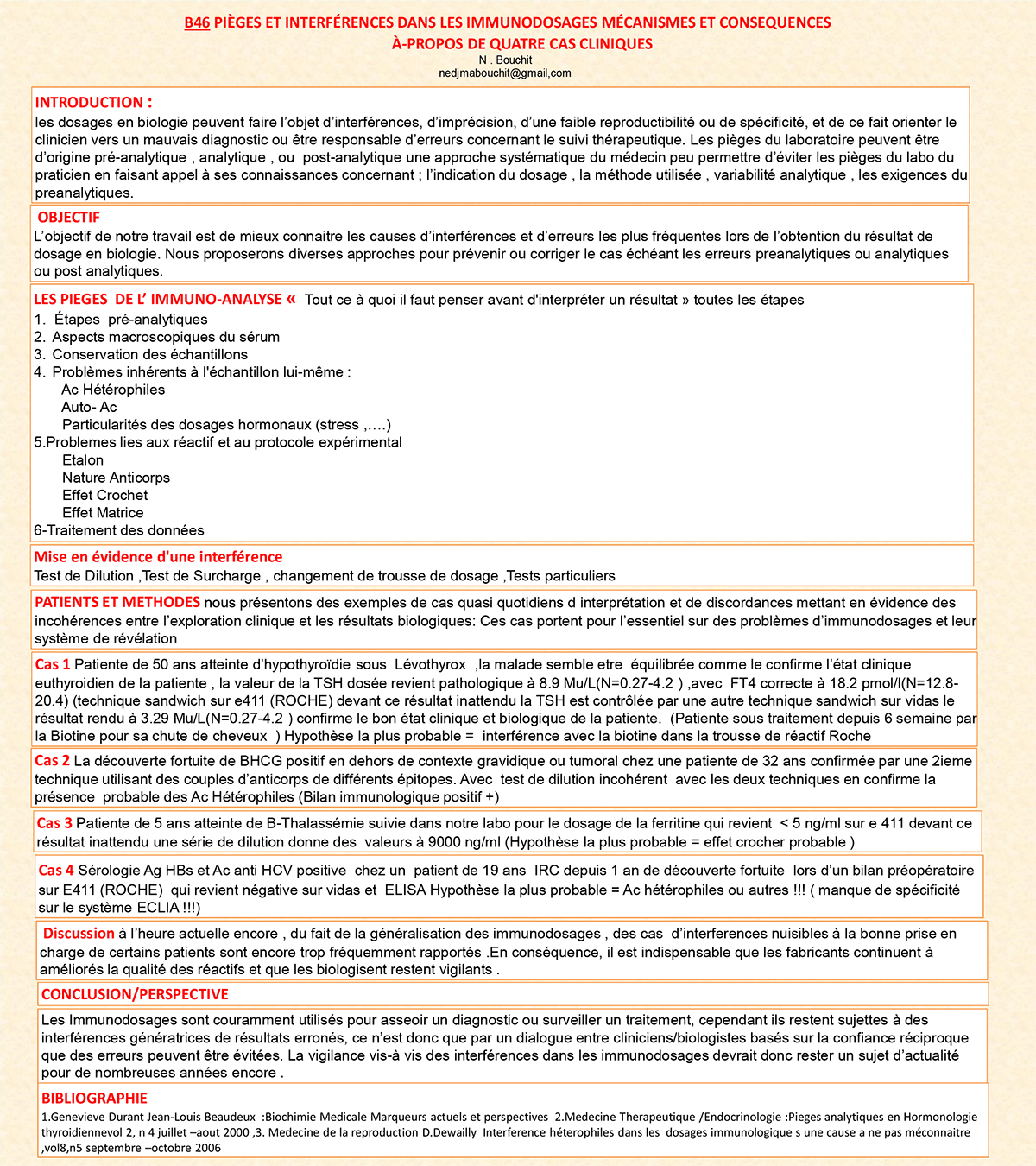 B46: PIÈGES ET INTERFÉRENCES DANS LES IMMUNODOSAGES MÉCANISMES ET CONSEQUENCES  À-PROPOS DE QUATRE CAS CLINIQUES
