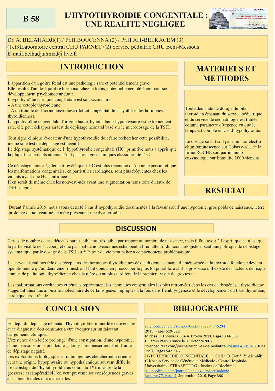 B58: L’HYPOTHYROIDIE CONGENITALE ; UNE REALITE NEGLIGEE
