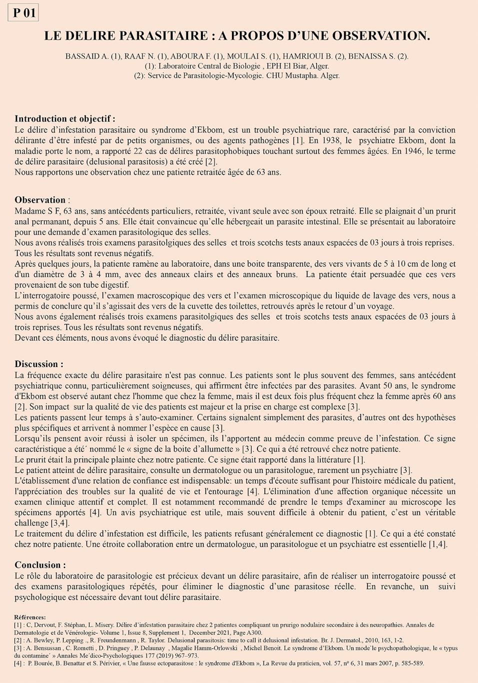 P01: LE DELIRE PARASITAIRE : A PROPOS D’UNE OBSERVATION