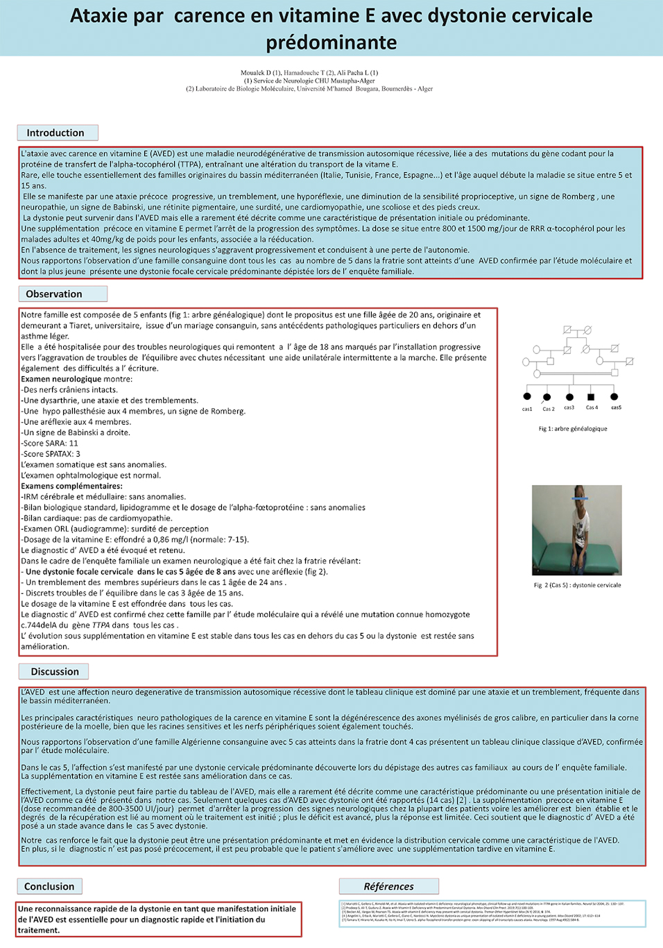 NV-4 Ataxie par carence en vitamine E avec dystonie cervicale prédominante.