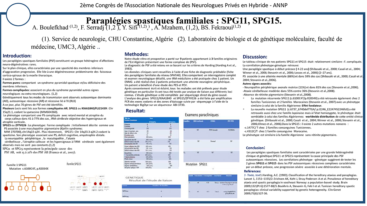 NV-42 Paraplégies spastiques familiales: SPG11, SPG15.