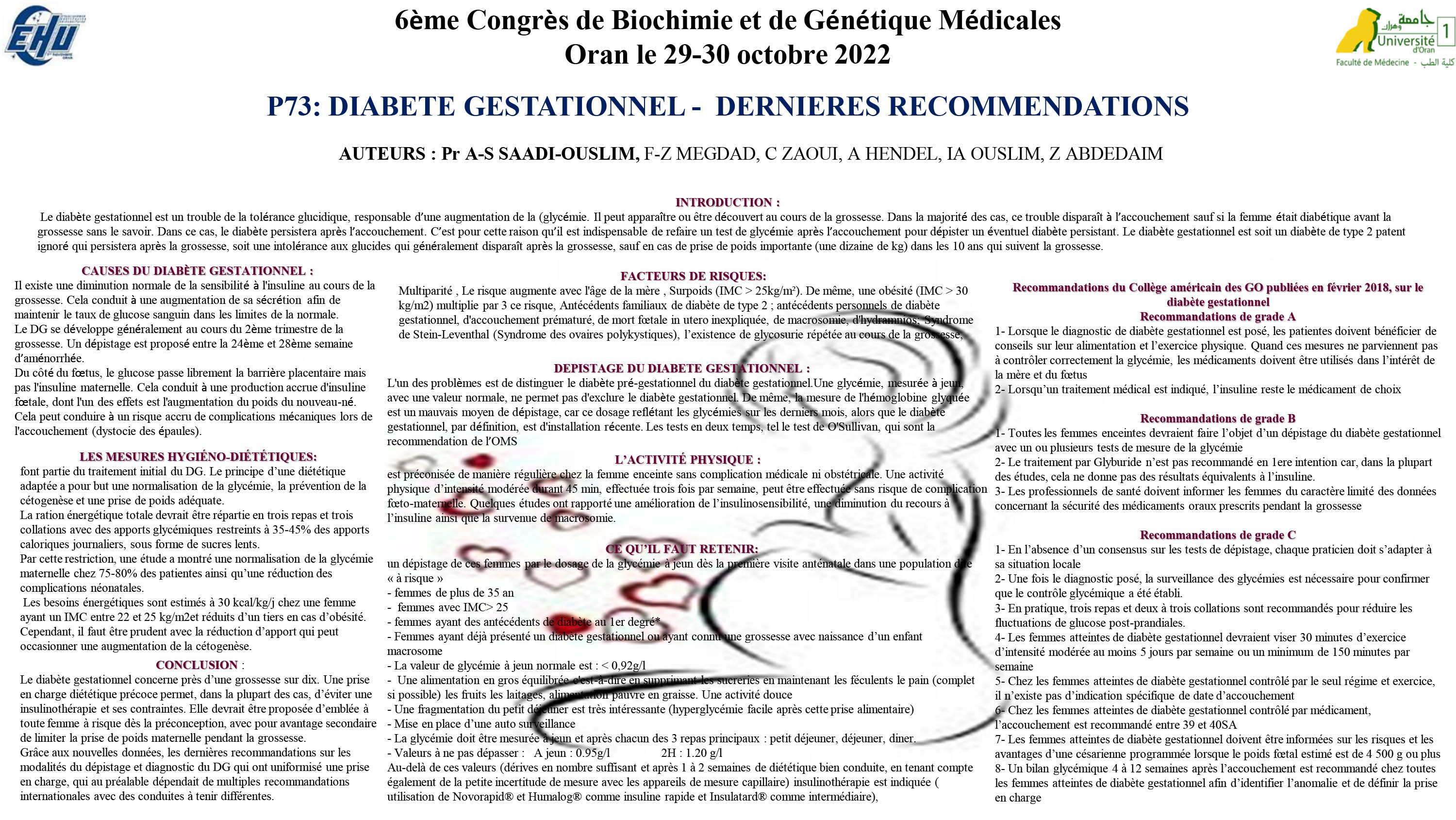 SANTE DE LA FEMME : P73- DIABETE GESTATIONNEL - DERNIERES RECOMMENDATIONS