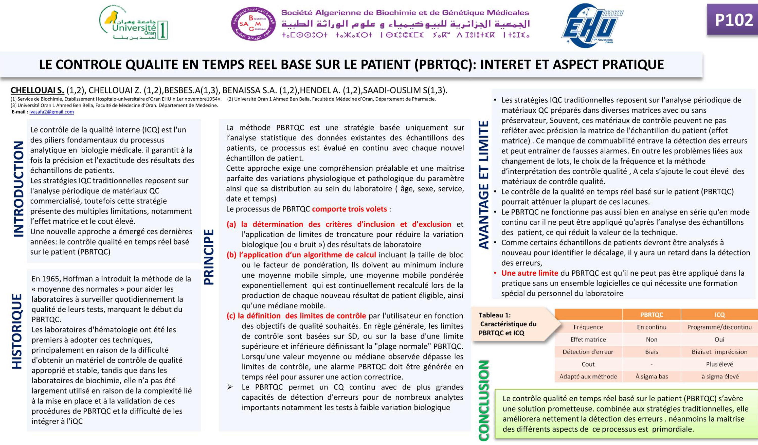 BIOCHIMIE ANALYTIQUE : P102- LE CONTROLE QUALITE EN TEMPS REELBASE SUR PATIENT (PBRTQC) : INTERET ET ASPECT PRATIQUE.