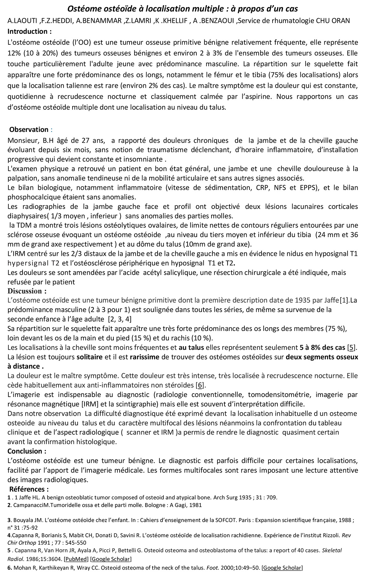 Ostéome ostéoïde à localisation multiple : à propos d’un cas