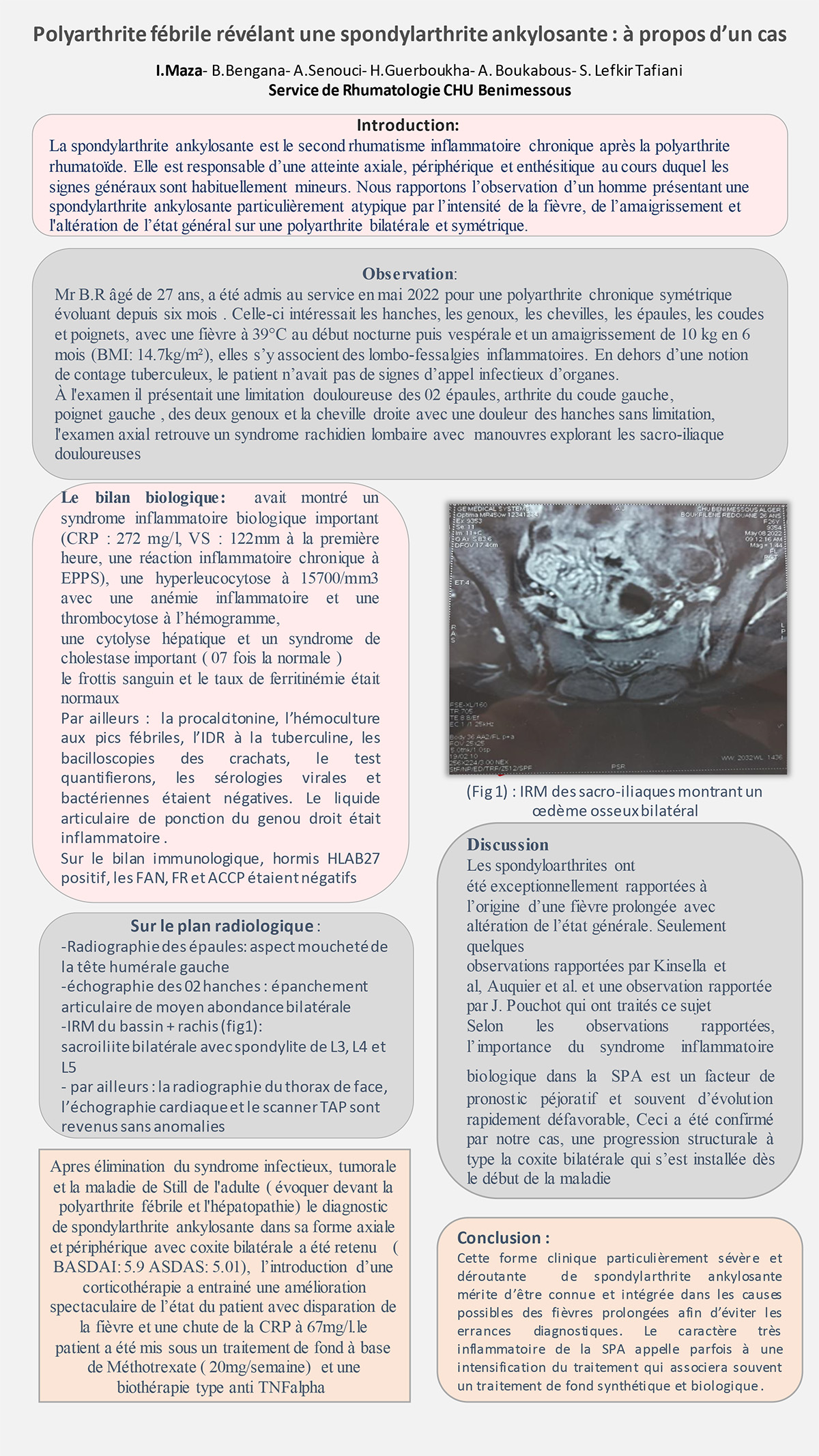 Polyarthrite fébrile révélant une spondylarthrite ankylosante : à propos d’un cas