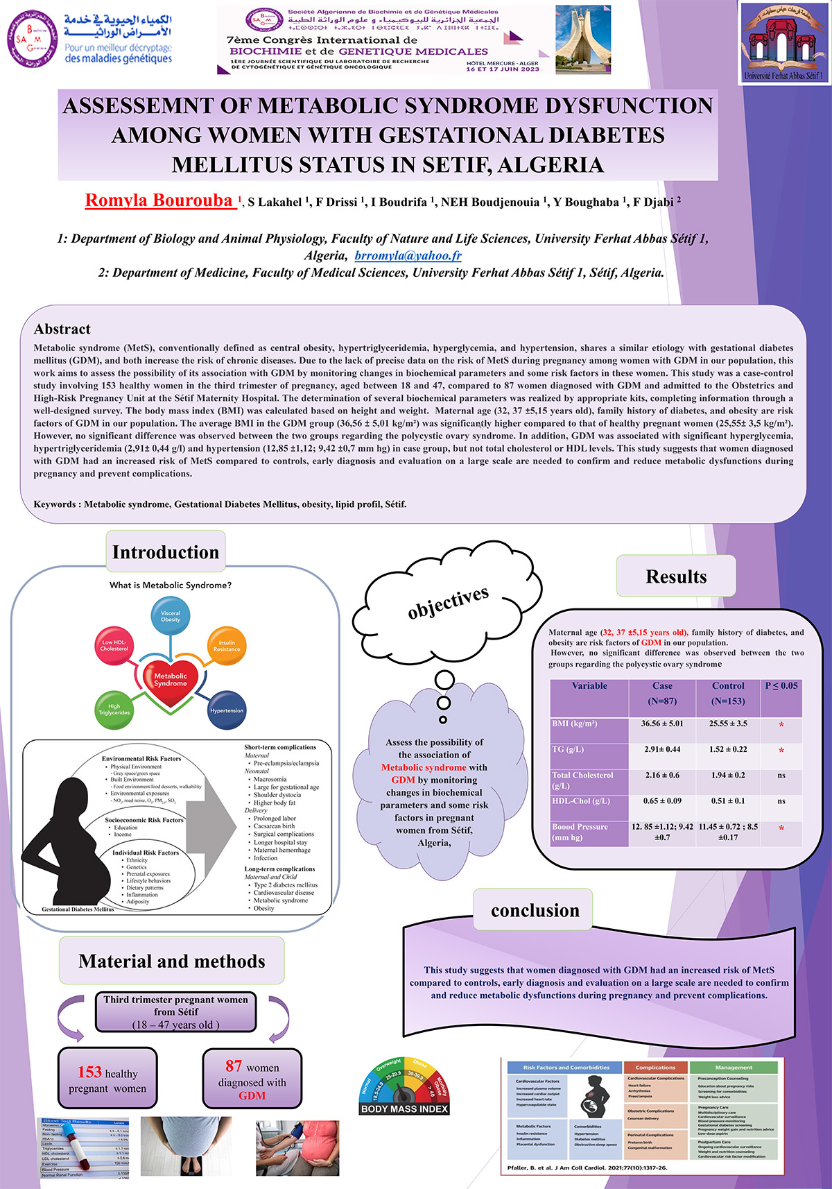 P70 : ASSESSEMNT OF METABOLIC SYNDROME DYSFUNCTION AMONG WOMEN WITH GESTATIONAL DIABETES MELLITUS STATUS IN SETIF, ALGERIA